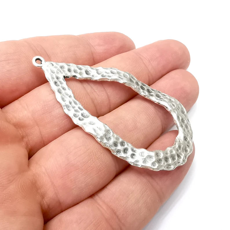Drop Organic Charms, Antique Silver Plated (62x33mm) G34126