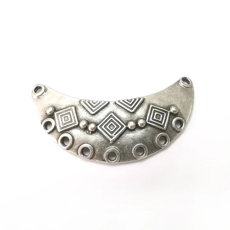 Crescent Charms, Connector Antique Silver Plated Dangle Pendant (53mm) G34131