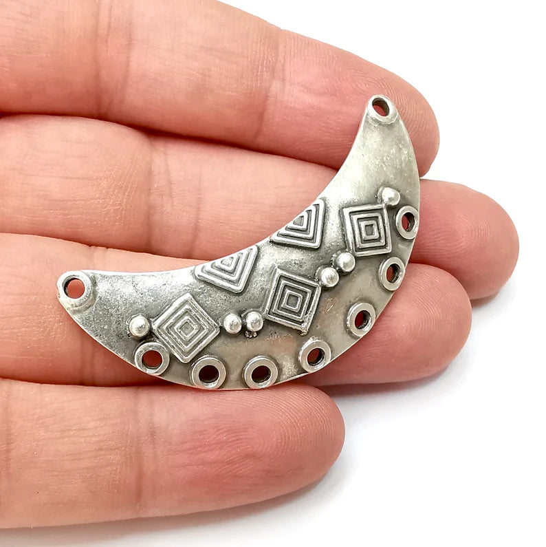 Crescent Charms, Connector Antique Silver Plated Dangle Pendant (53mm) G34131