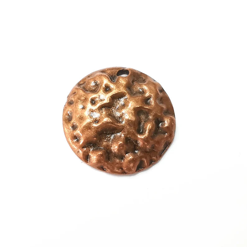 Hammered Dome Disc Charms, Antique Copper Plated Dangle Charms (24mm) G34134