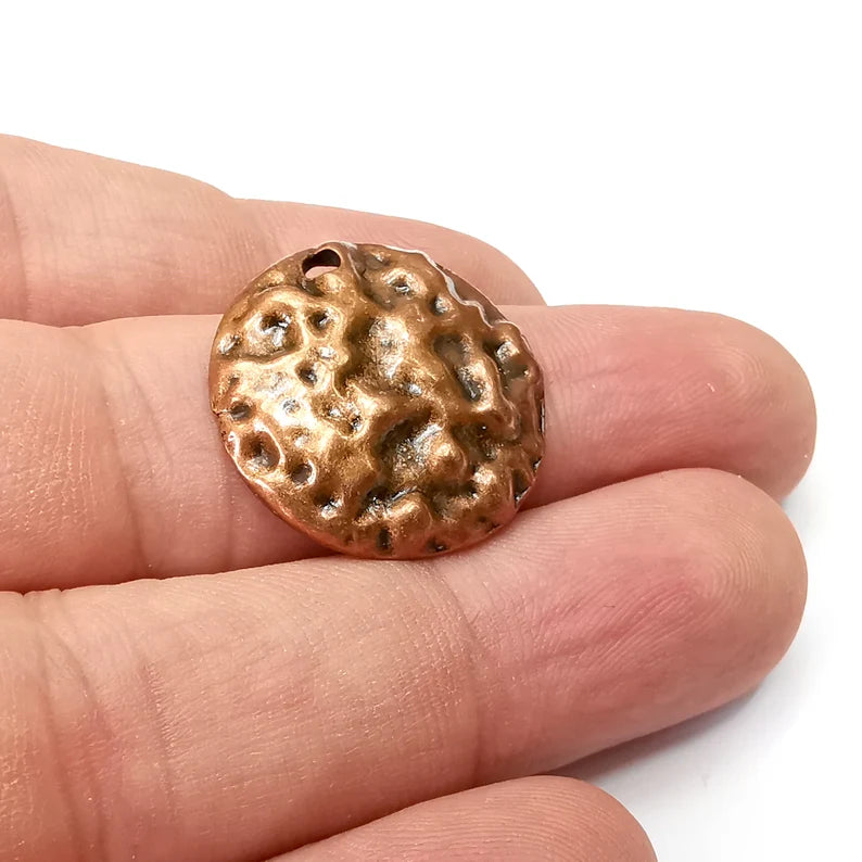 Hammered Dome Disc Charms, Antique Copper Plated Dangle Charms (24mm) G34134