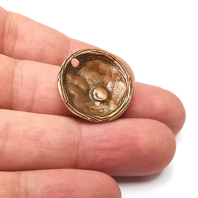 Hammered Dome Disc Charms, Antique Copper Plated Dangle Charms (24mm) G34134
