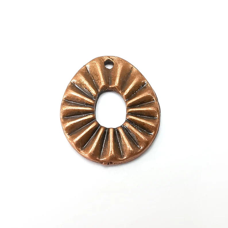2 Oval Ribbed Charms, Antique Copper Plated Dangle Charms (25x20mm) G34135
