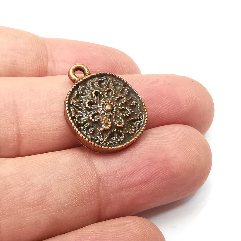 Flower Charms, Antique Copper Plated Dangle Charms (22x18mm) G34137