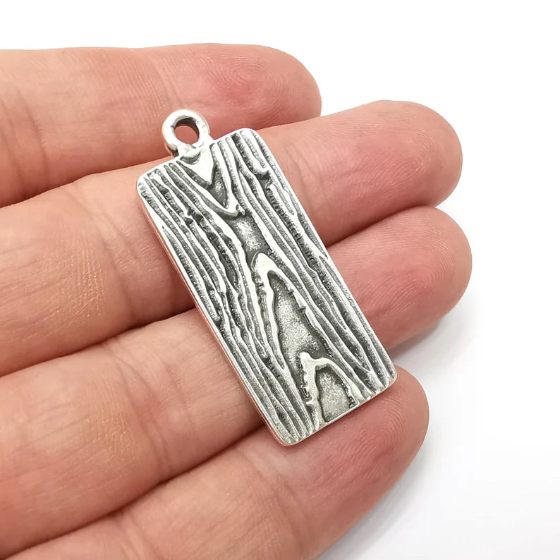 Rectangle Organic Charms, Antique Silver Plated (44x19mm) G34139