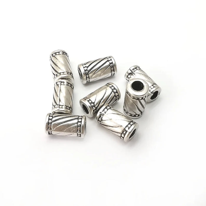 5 Cylinder Tube Beads Antique Silver Plated Metal Beads (11x6mm) G34151