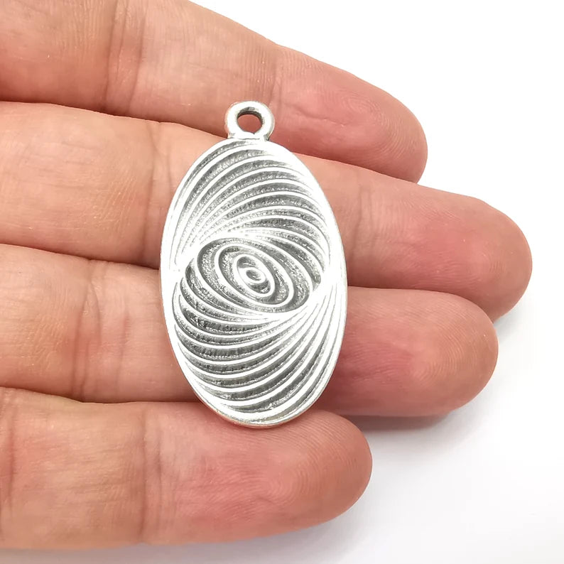 Circles Charms, Antique Silver Plated (44x23mm) G34097