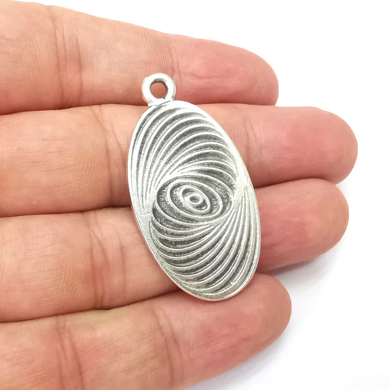 Circles Charms, Antique Silver Plated (44x23mm) G34097