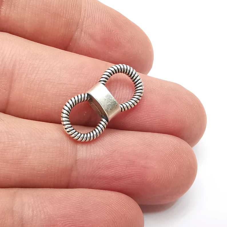 5 Two Hole Connector Antique Silver Plated Findings (21x10mm) G34101