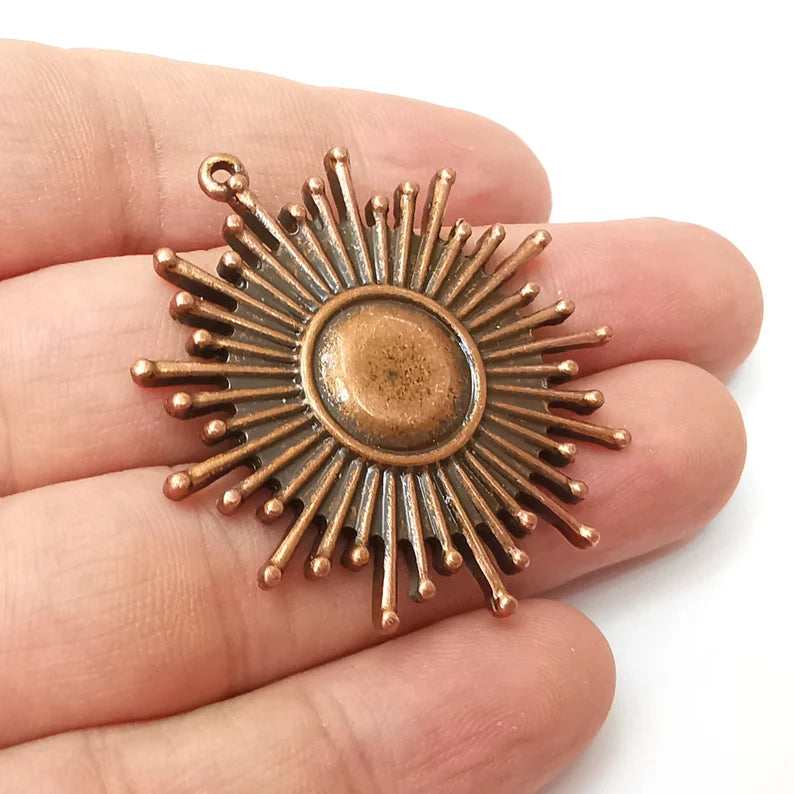Sun Charms, Antique Copper Plated Dangle Charms (46x44mm) G34165