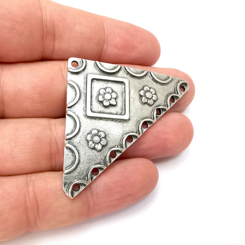 Heart Charms, Connector Antique Silver Plated (60x35mm) G34102