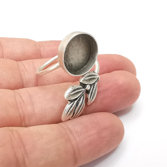 Leaf Branch Ring Blank Settings, Cabochon Mounting, Adjustable Antique Silver Resin Ring Base Bezel, Inlay Mosaic Cabochon (14mm) G34107