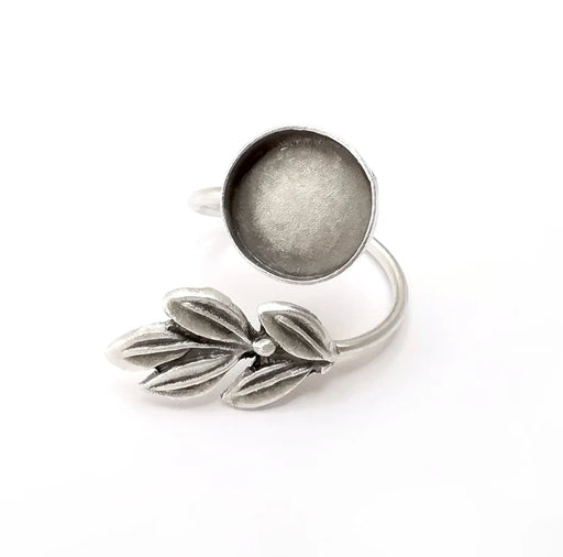 Leaf Branch Ring Blank Settings, Cabochon Mounting, Adjustable Antique Silver Resin Ring Base Bezel, Inlay Mosaic Cabochon (14mm) G34107