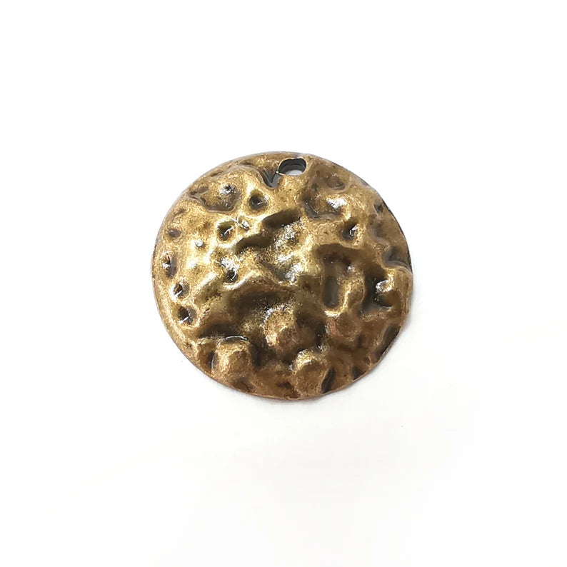 Hammered Dome Disc Charms, Antique Bronze Plated Dangle Charms (24mm) G34172
