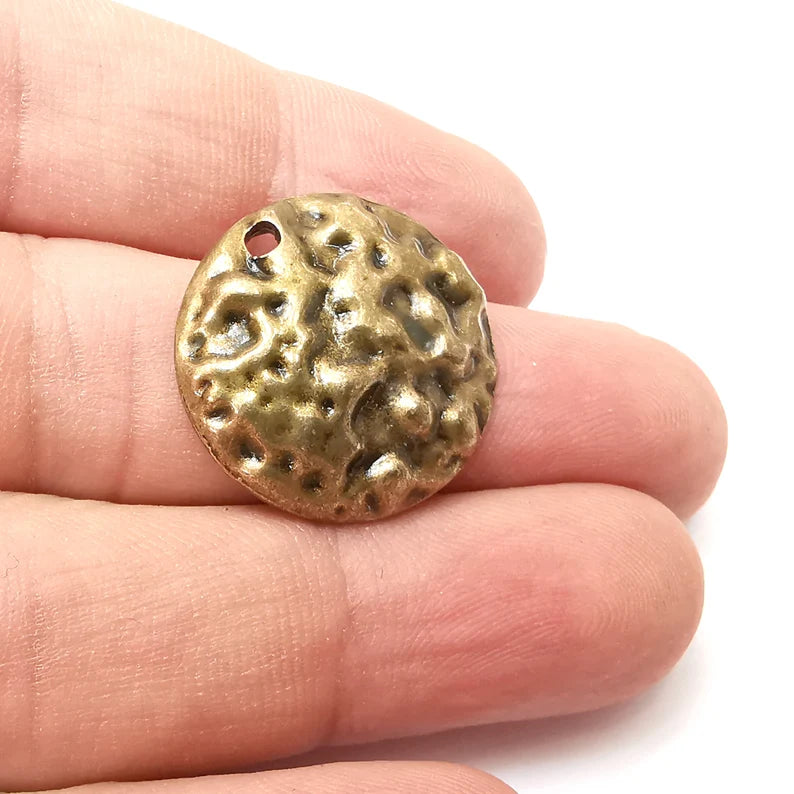 Hammered Dome Disc Charms, Antique Bronze Plated Dangle Charms (24mm) G34172