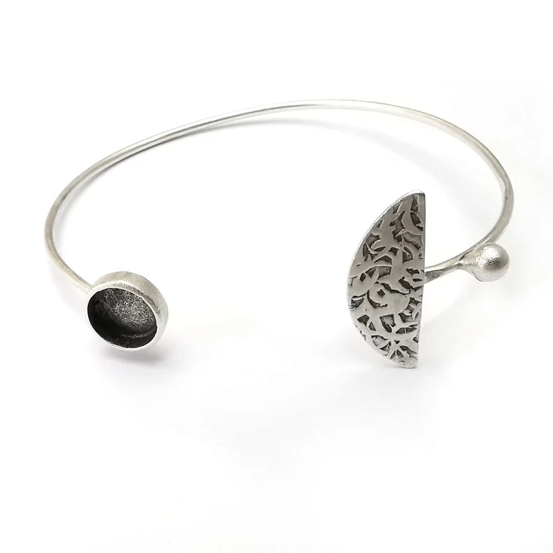 Wire Silver Bracelet Brass Cuff Blank Bezel Glass Cabochon Base Adjustable Antique Silver Brass (8 mm blank) G34109