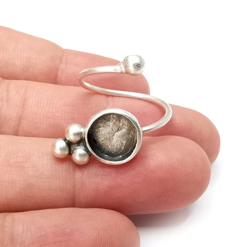 Silver Ring Blank Settings, Cabochon Mounting, Adjustable Antique Silver Resin Ring Base Bezel, Inlay Mosaic Cabochon (10mm) G34111