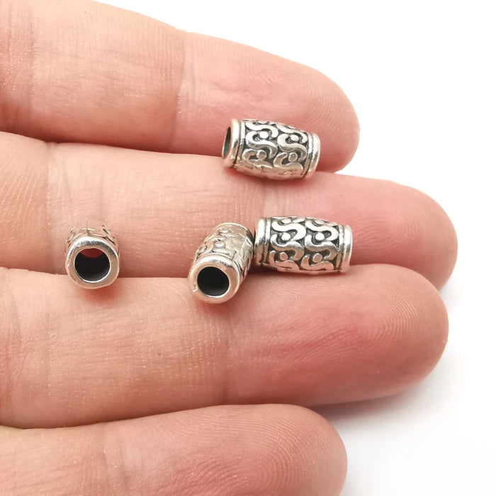5 Cylinder Tube Beads Antique Silver Plated Metal Beads (12x7mm) G34181