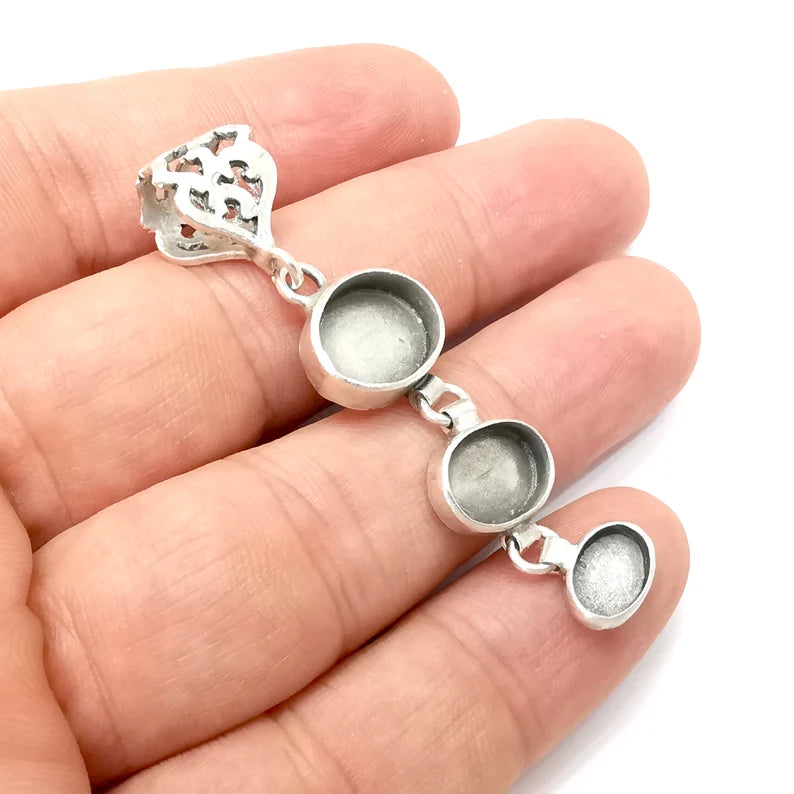 Oval Pendant Base Setting Bezel Blank Antique Silver Plated Brass Pendant (55mm) (blanks) G34117