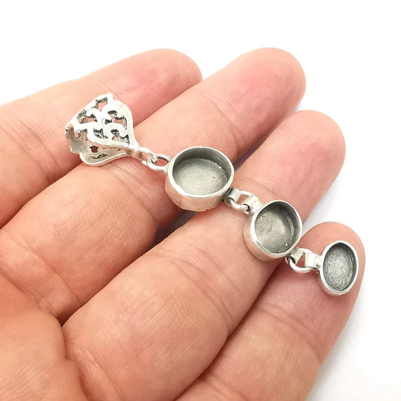 Oval Pendant Base Setting Bezel Blank Antique Silver Plated Brass Pendant (55mm) (blanks) G34117
