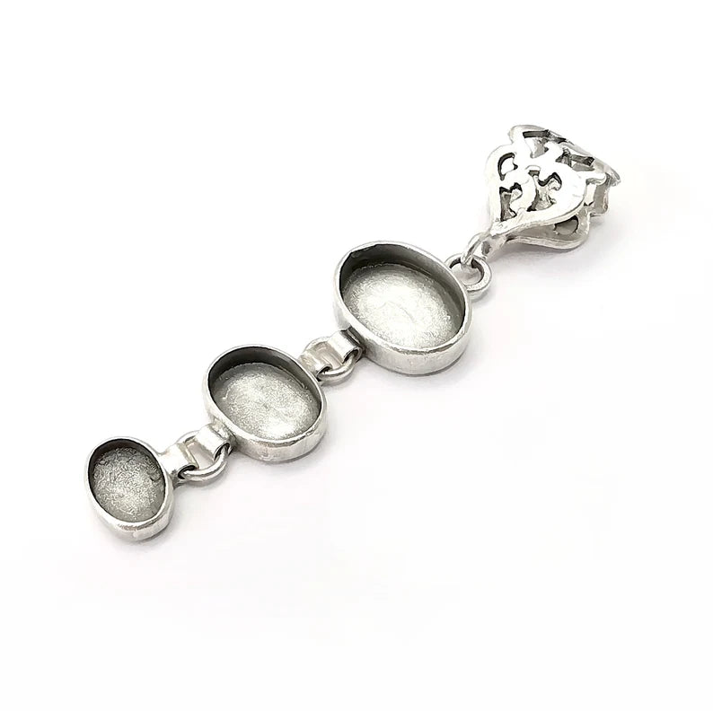 Oval Pendant Base Setting Bezel Blank Antique Silver Plated Brass Pendant (55mm) (blanks) G34117