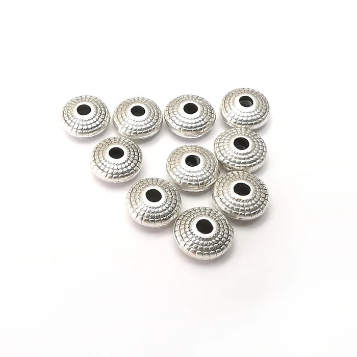 10 Saucer Beads Antique Silver Plated Metal Beads (8mm) G34188