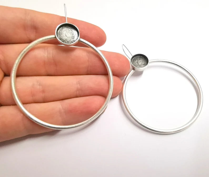 Hoop Wire Round Earring Blank Base Settings Silver Resin Cabochon Inlay Mountings Antique Silver Brass (12mm blanks) 1 Set G34197