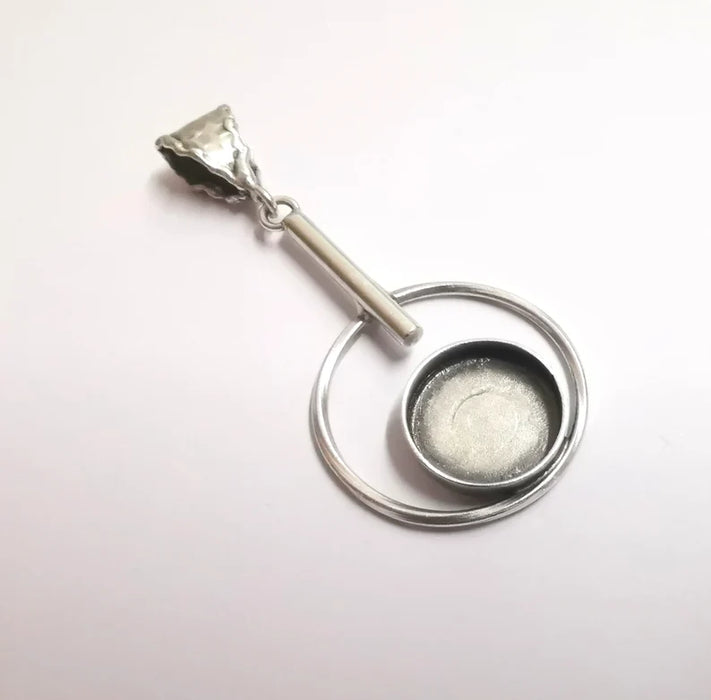 Circles Dangle Pendant Base Setting Bezel Blank Antique Silver Plated Brass Pendant (60x30 mm) (16mm blanks) G25006