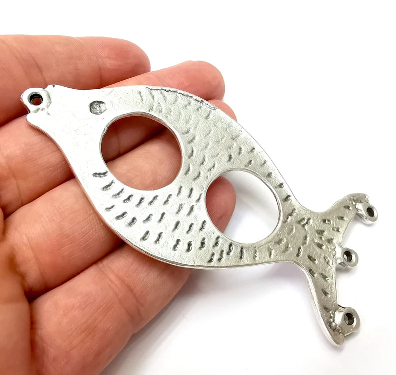 Fish Pendant, Connector Antique Silver Plated (100x47mm) G34125