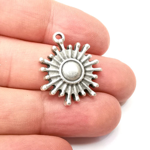 Sun Charms, Antique Silver Plated Dangle Charms (26x23mm) G34128