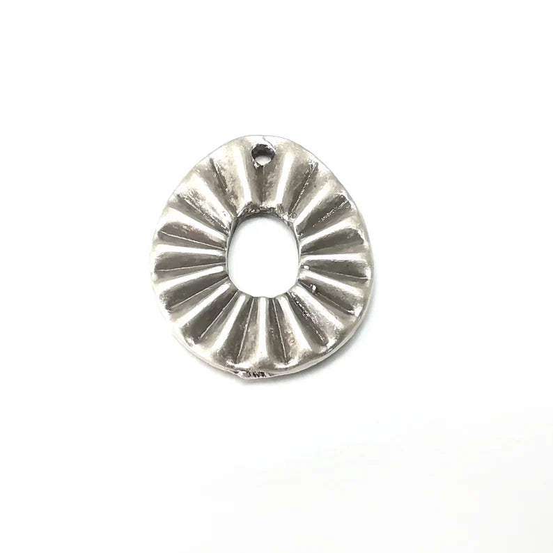 2 Oval Ribbed Charms, Antique Silver Plated Dangle Charms (25x20mm) G34130