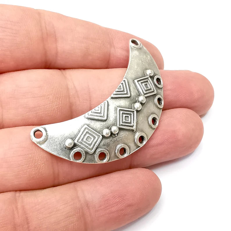 Crescent Charms, Connector Antique Silver Plated Dangle Pendant (53mm) G34131