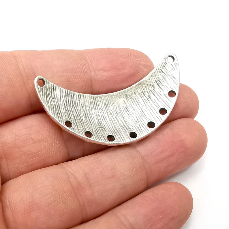 Crescent Charms, Connector Antique Silver Plated Dangle Pendant (53mm) G34131