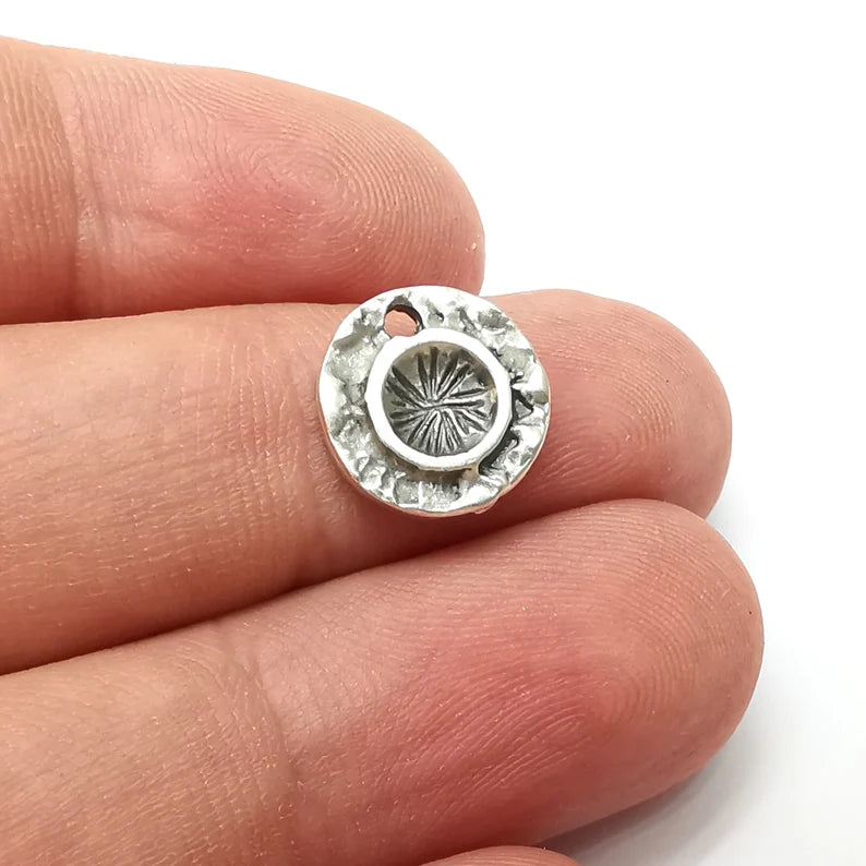 5 Round Charms Blanks, Resin Bezel Bases, Mosaic Mountings, Dry flower Frame, Polymer Clay base, Antique Silver Plated (5mm) G34201