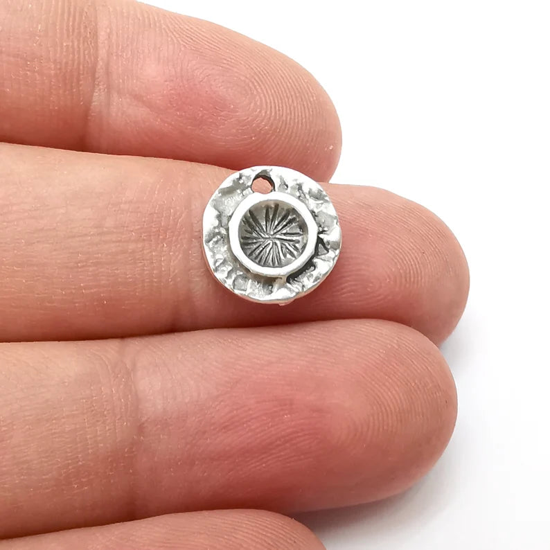 5 Round Charms Blanks, Resin Bezel Bases, Mosaic Mountings, Dry flower Frame, Polymer Clay base, Antique Silver Plated (5mm) G34201
