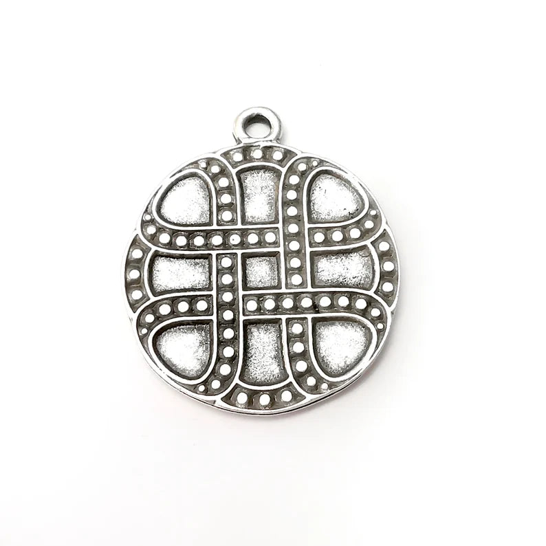 Silver Round Charms, Antique Silver Plated (40x33mm) G34207