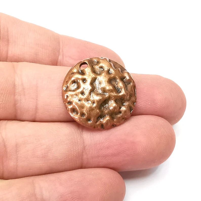 Hammered Dome Disc Charms, Antique Copper Plated Dangle Charms (24mm) G34134
