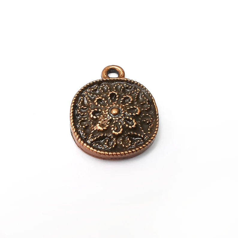 Flower Charms, Antique Copper Plated Dangle Charms (22x18mm) G34137