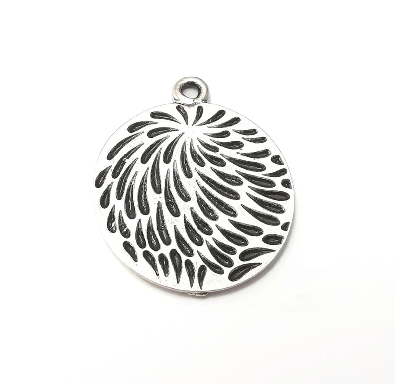 Drops Round Charms, Antique Silver Plated (39x32mm) G34211