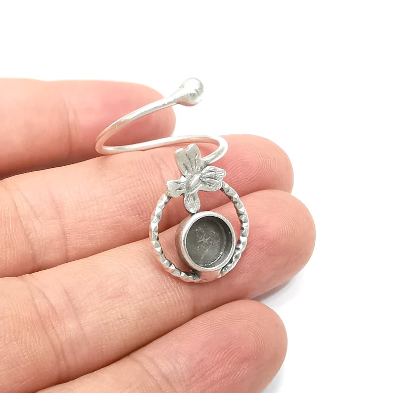 Butterfly Wrap Ring Blank Settings Cabochon Mounting Adjustable