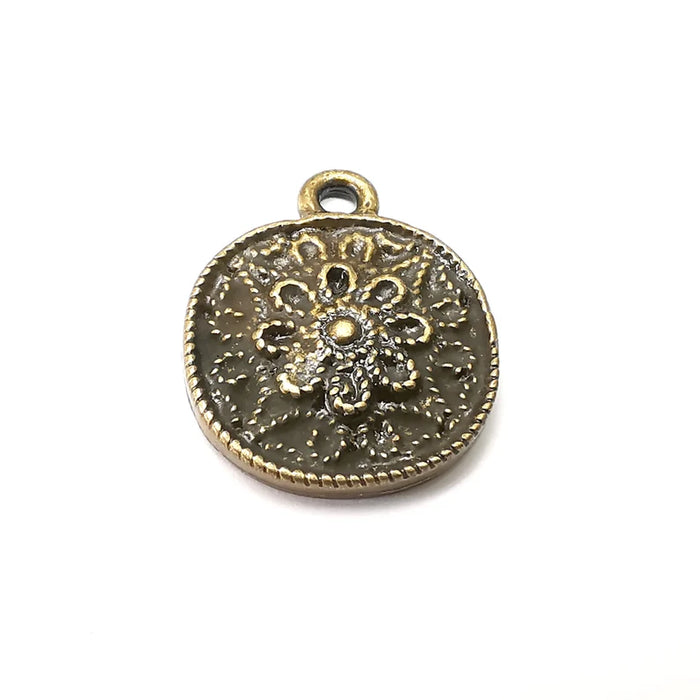 2 Flower Charms, Antique Bronze Plated Dangle Charms (22x18mm) G34146