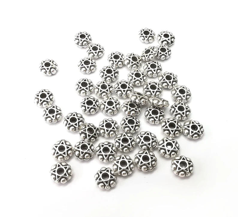 20 Star Beads Antique Silver Plated Metal Beads (6mm) G34149
