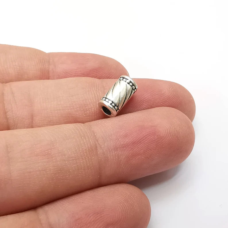 5 Cylinder Tube Beads Antique Silver Plated Metal Beads (11x6mm) G34151