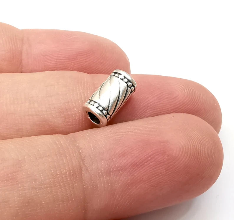5 Cylinder Tube Beads Antique Silver Plated Metal Beads (11x6mm) G34151