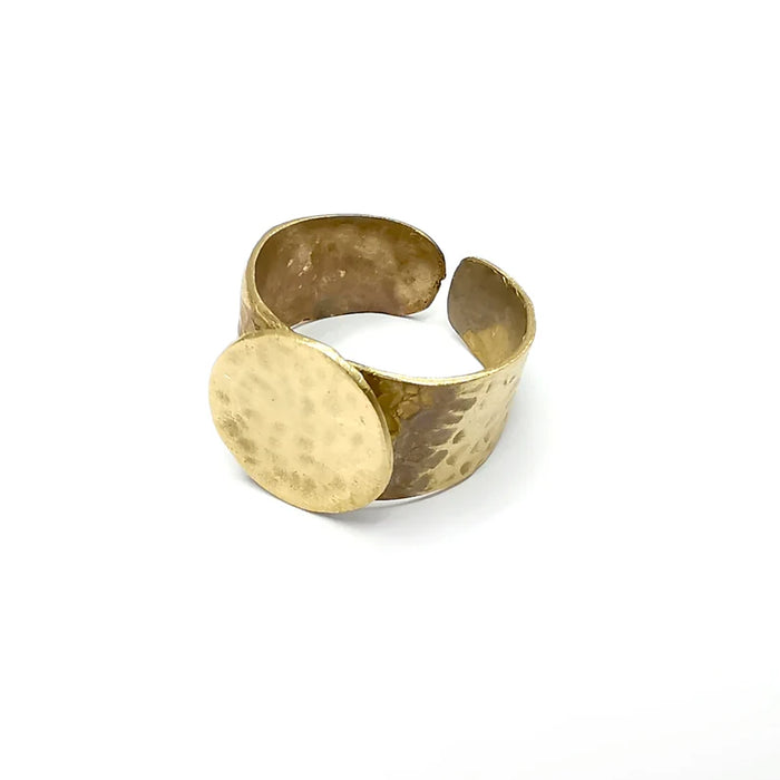 Raw Brass Hammered Large Ring Blank Settings, Cabochon Base, Mountings Adjustable (16mm blank ) G34216