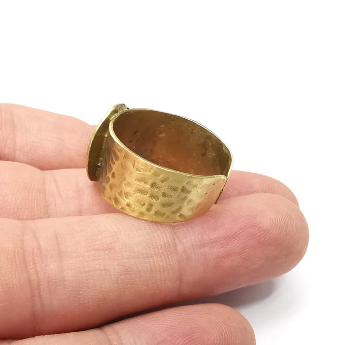 Raw Brass Hammered Large Ring Blank Settings, Cabochon Base, Mountings Adjustable (16mm blank ) G34216