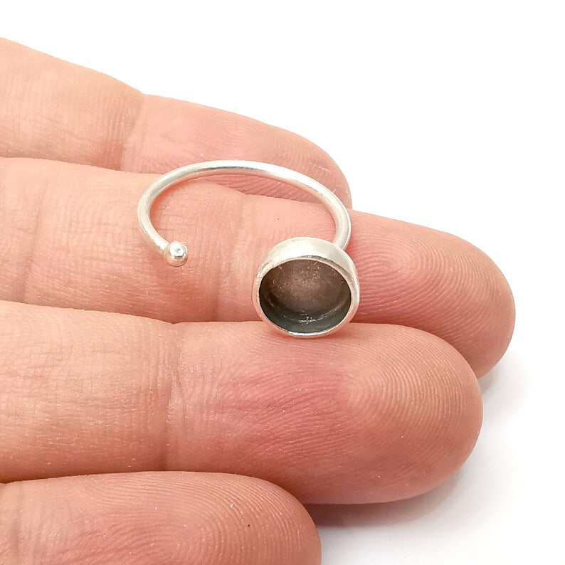 Silver Ring Setting Resin Ring Blank Cabochon Mounting Adjustable Dried Flower Ring Base Bezel Antique Silver Plated Brass (8mm) G34161