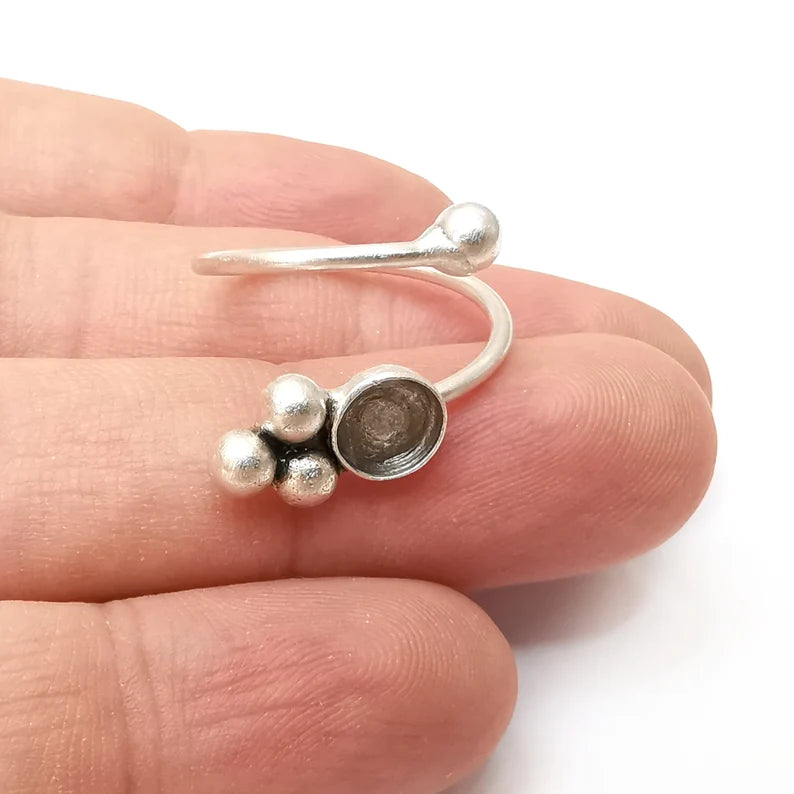 Wrap Ring Blank Settings, Cabochon Mounting, Adjustable Antique Silver Resin Ring Base Bezel, Inlay Mosaic Cabochon (6mm) G34164