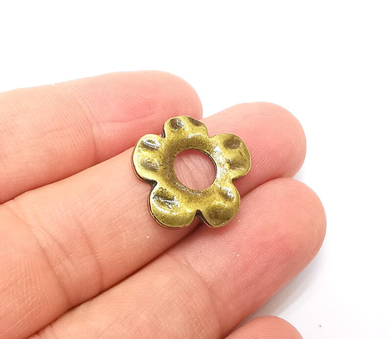 5 Flower Charms, Antique Bronze Plated Charms (20x19mm) G34227