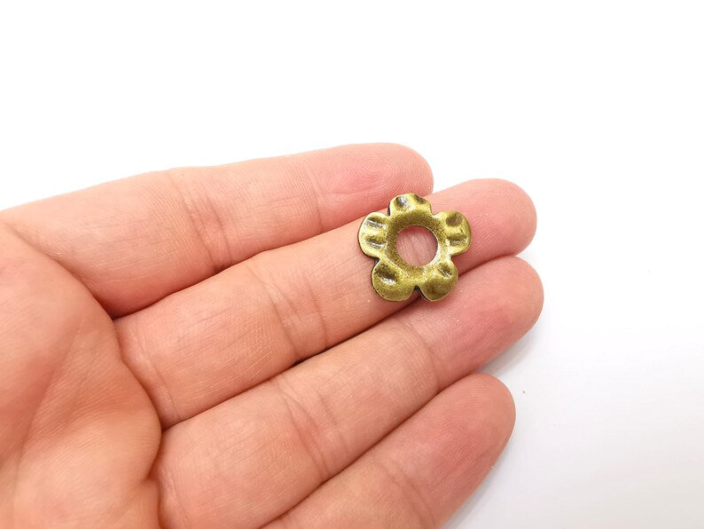 5 Flower Charms, Antique Bronze Plated Charms (20x19mm) G34227